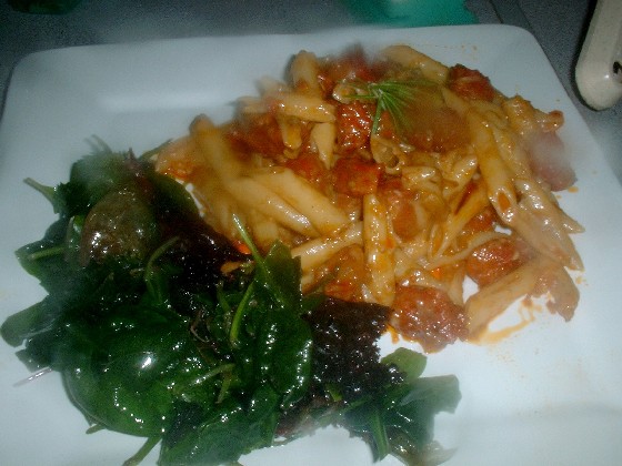 Chorizo and Taleggio Pasta Bake with Salad