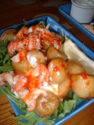 Crayfish patatas bravas