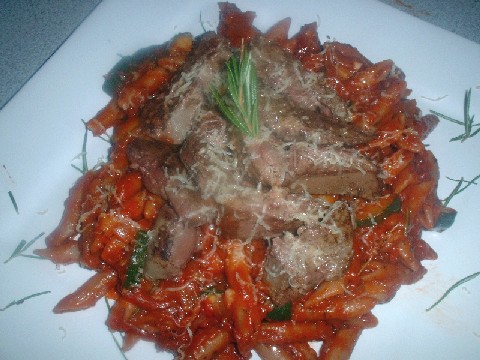 Lamb Liver with Tomato Pasta