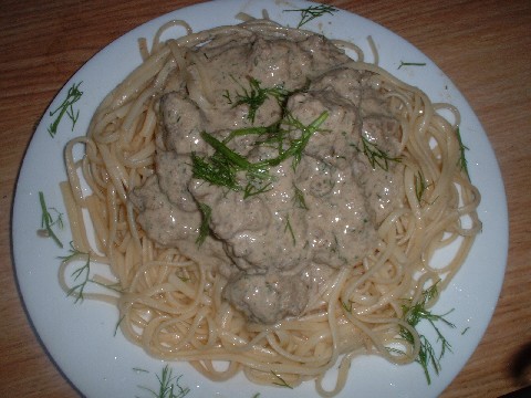 Swedish Meatballs, linguine and dill and sour cream sauce