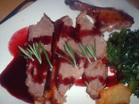 Roast duck with blackcurrant sauce