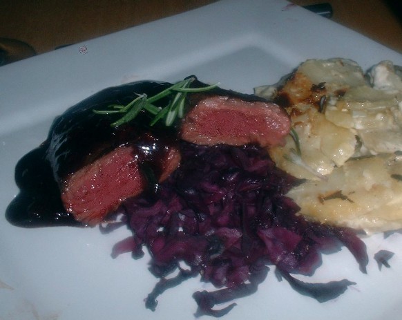 kangaroo with red wine and chocolate sauce