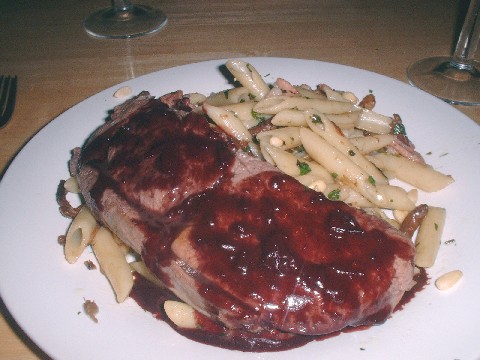 venison with red wine and pasta