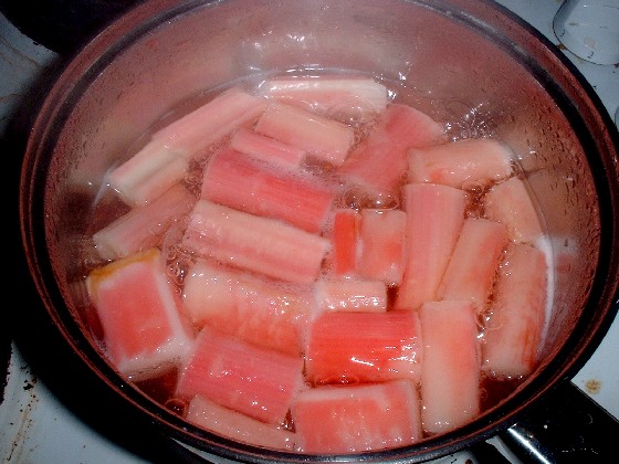 simmering rhubarb