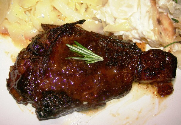 mustard and apricot glazed wild boar chop