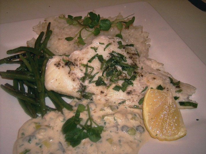 Baked Fish with sour cream and capers